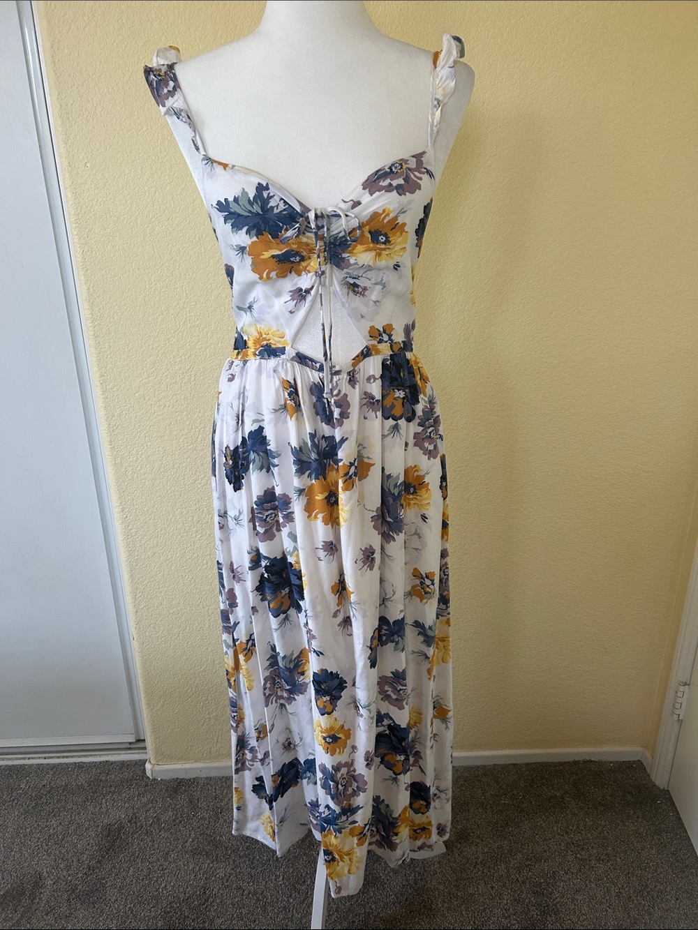 Abercrombie & Fitch White Maxi Dress with Mustard and Navy Floral Print